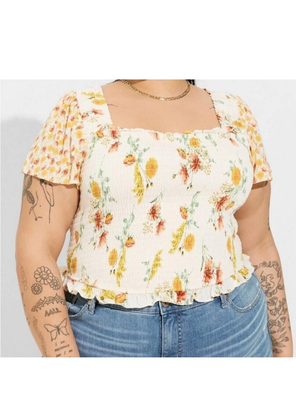 Torrid Smocked Flutter Short Sleeve Crop Top